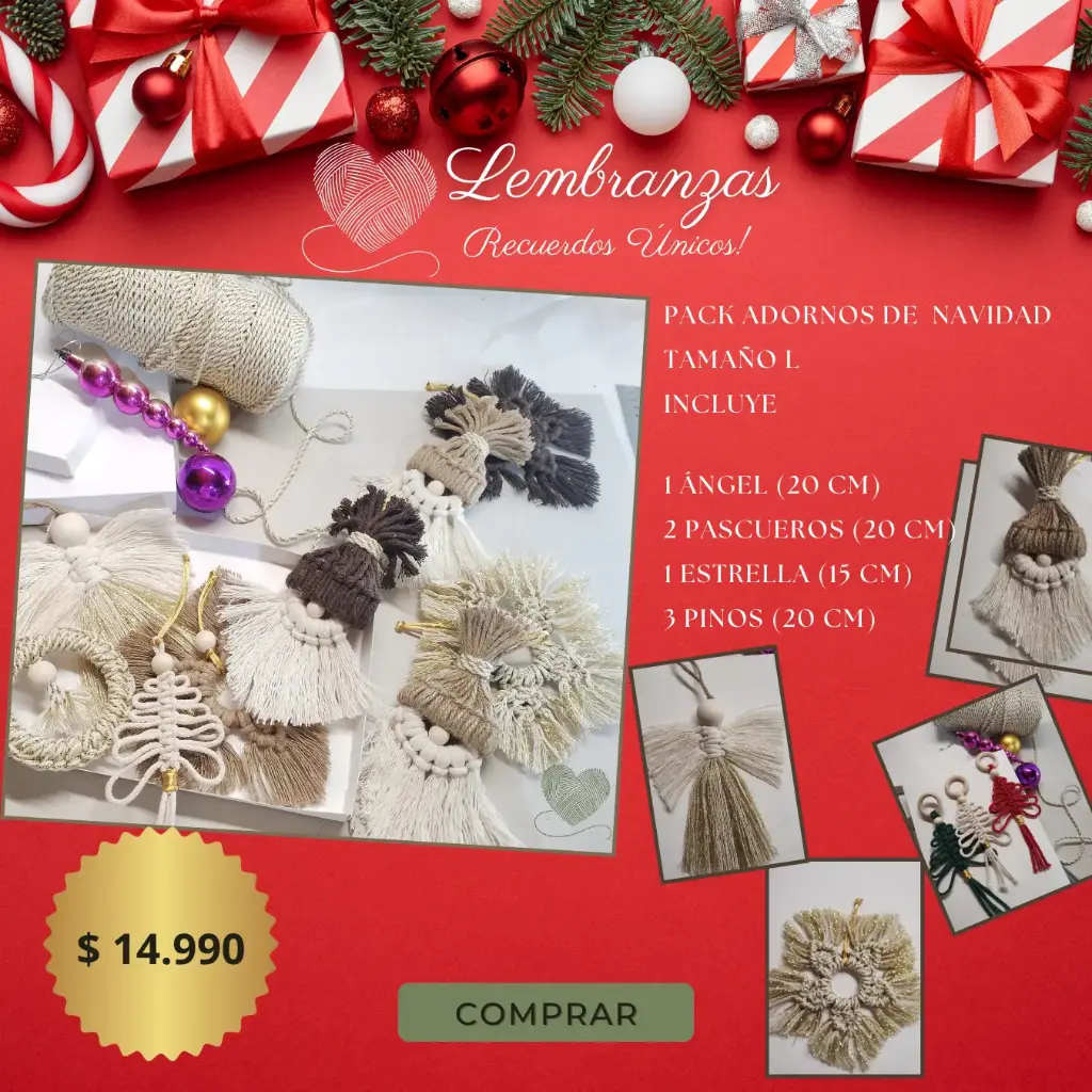 Pack Navidad Tamaño L: Decoración Artesanal de Macramé