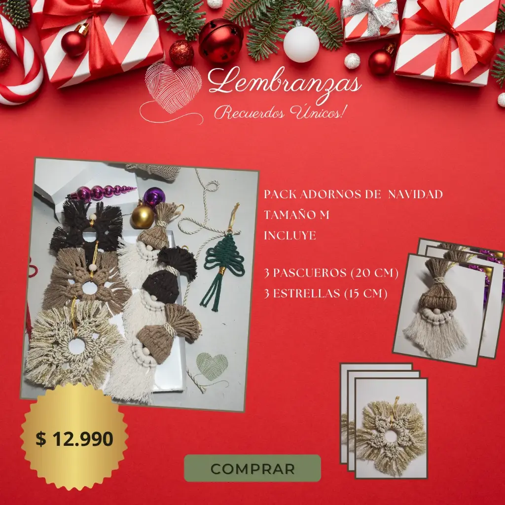 Pack Navidad Tamaño M: Decoración Artesanal de Macramé 